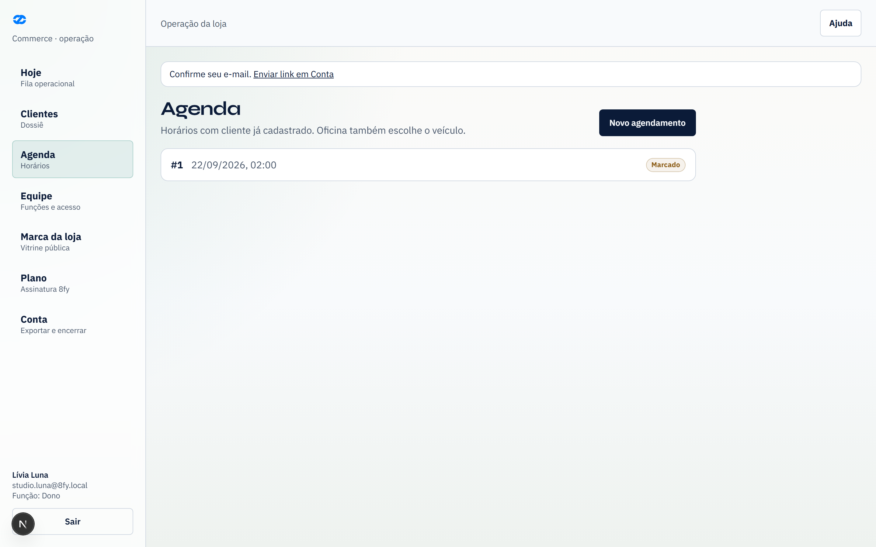 Agenda de atendimentos no painel